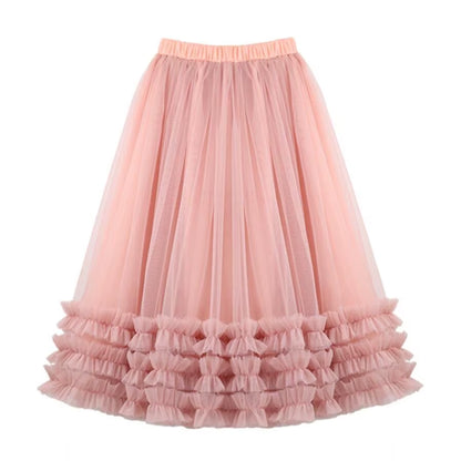 Autumn Summer Baby Toddler Teenager Clothes Children Girls Fluffy Tulle Tutu Skirts Mesh Ball Gown Kids Party Dance Long Skirt