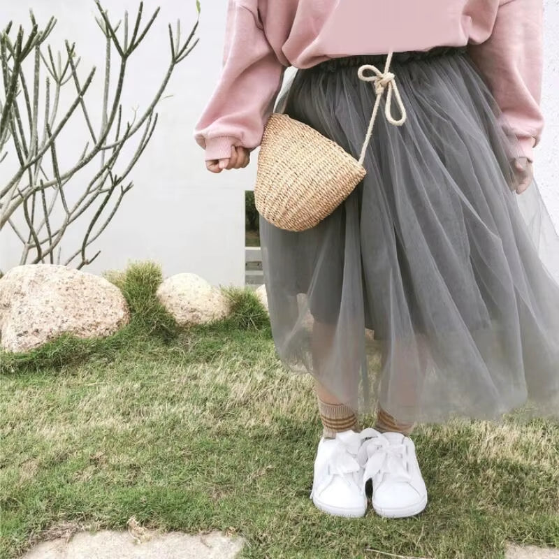Autumn Summer Baby Toddler Teenager Clothes Children Girls Fluffy Tulle Tutu Skirts Mesh Ball Gown Kids Party Dance Long Skirt
